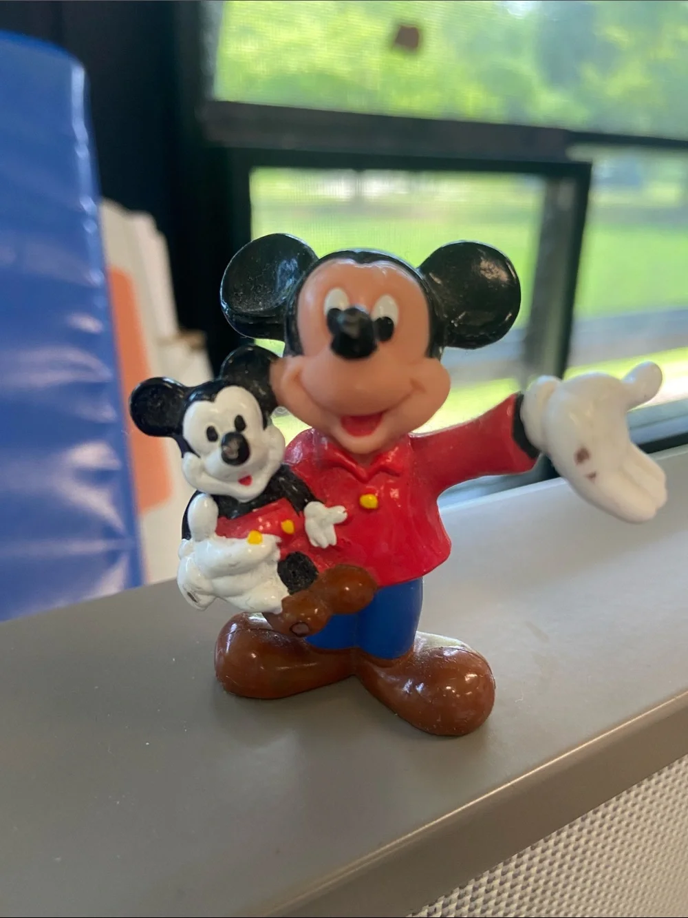 Vintage Disney Red & Blue Mickey Figurine with Baby